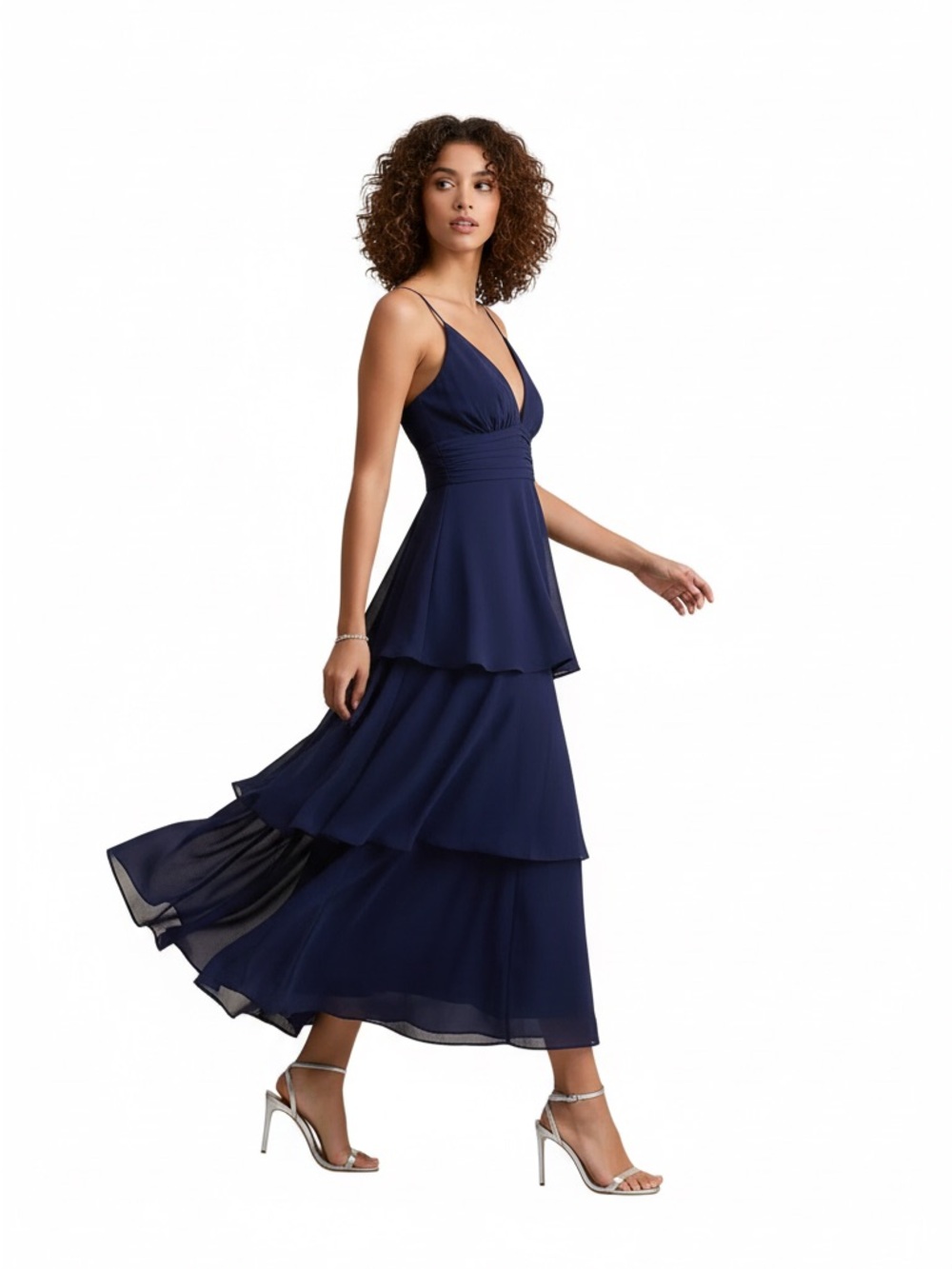 Lulu's Navy Tiered V-Neck Celebration Midi Dress